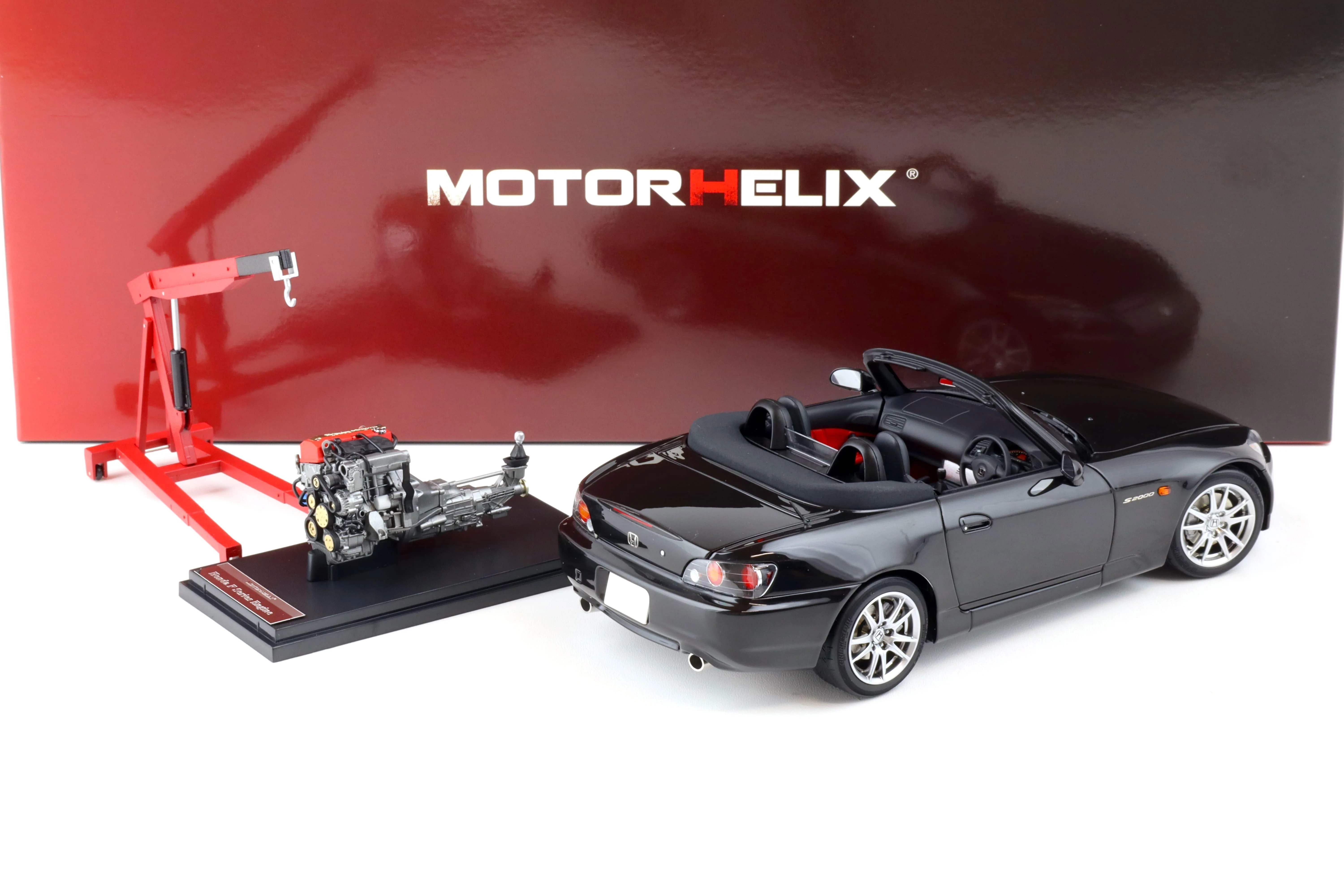 Motorhelix 2000 Honda S2000 (AP2) w/ Engine & Convertible Tops, Berlina Black 1:18 LIMITED - Image 4