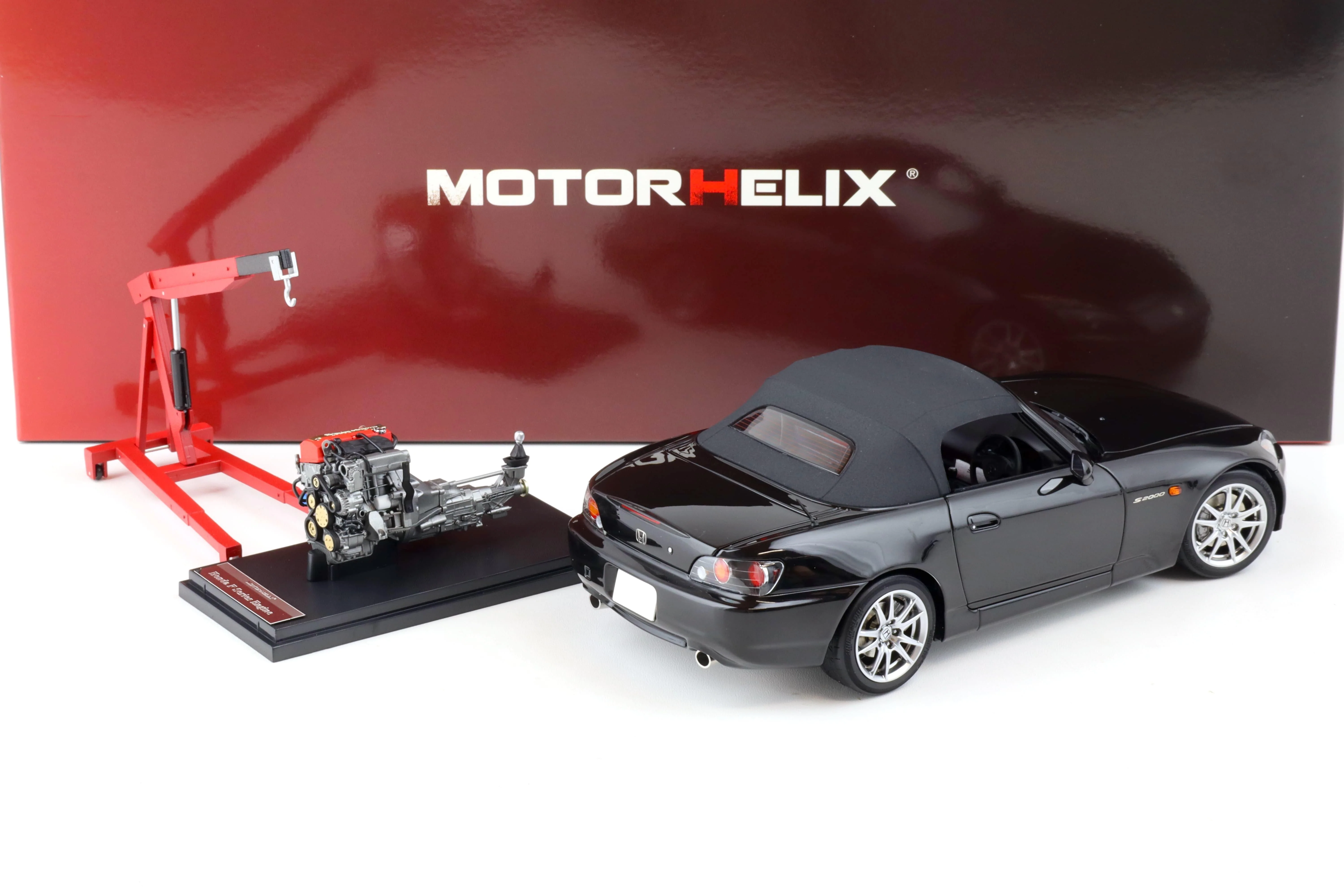 Motorhelix 2000 Honda S2000 (AP2) w/ Engine & Convertible Tops, Berlina Black 1:18 LIMITED - Image 6