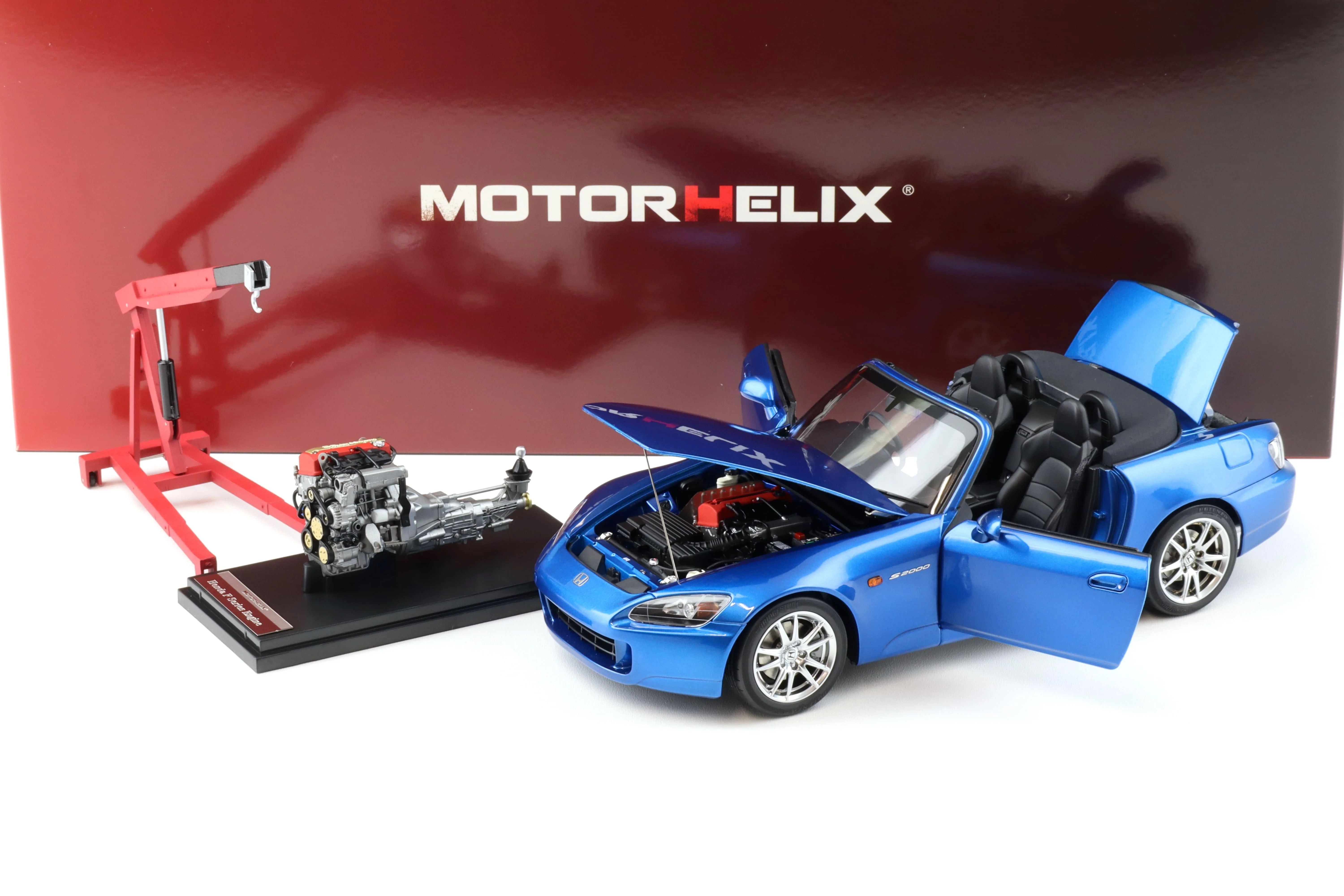 Motorhelix 2000 Honda S2000 (AP2) w/ Engine & Convertible Tops, Bermuda Blue 1:18 LIMITED - Image 2