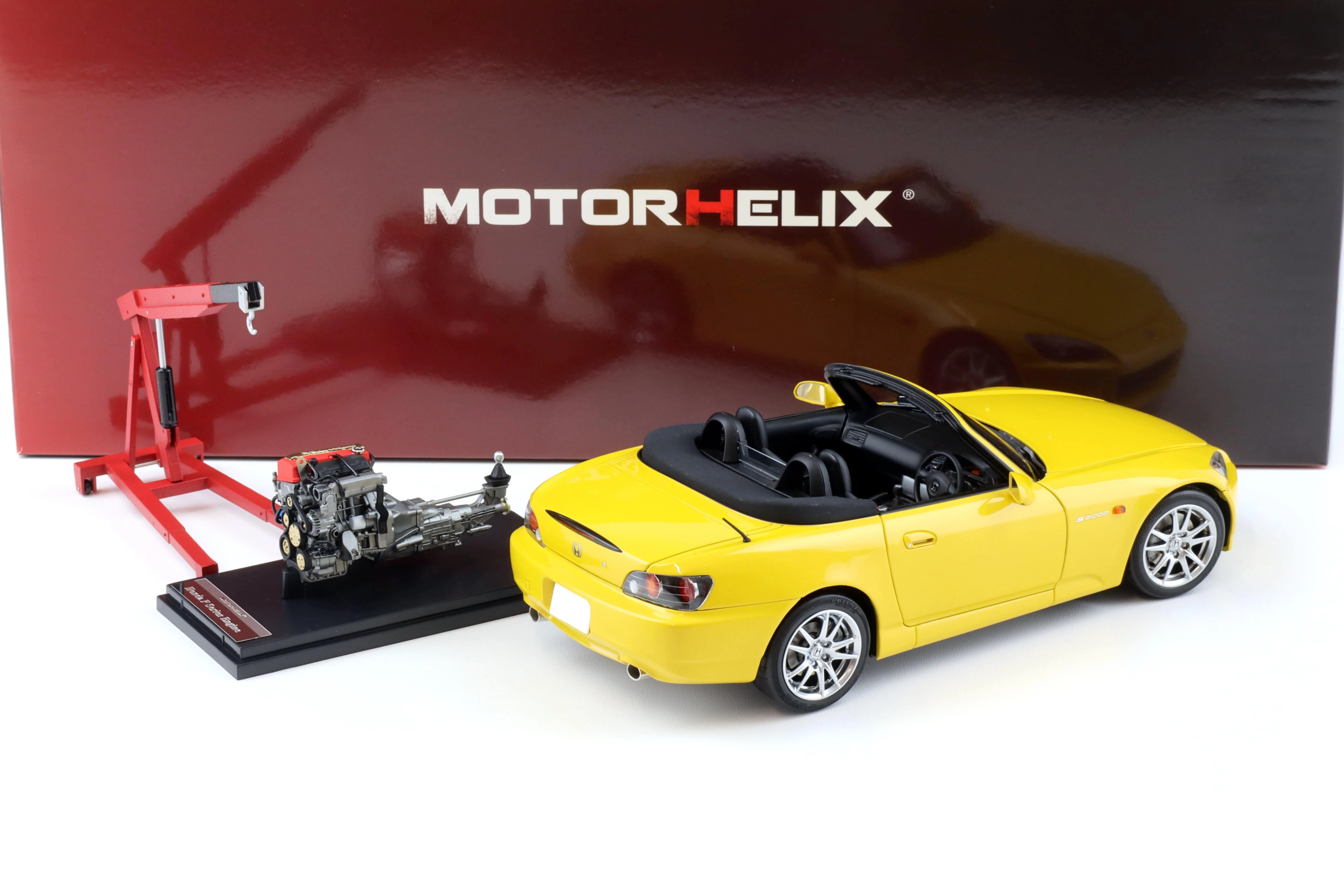 Motorhelix 2000 Honda S2000 (AP2) w/ Engine & Convertible Tops, Indy Yellow Pearl 1:18 LIMITED - Image 4