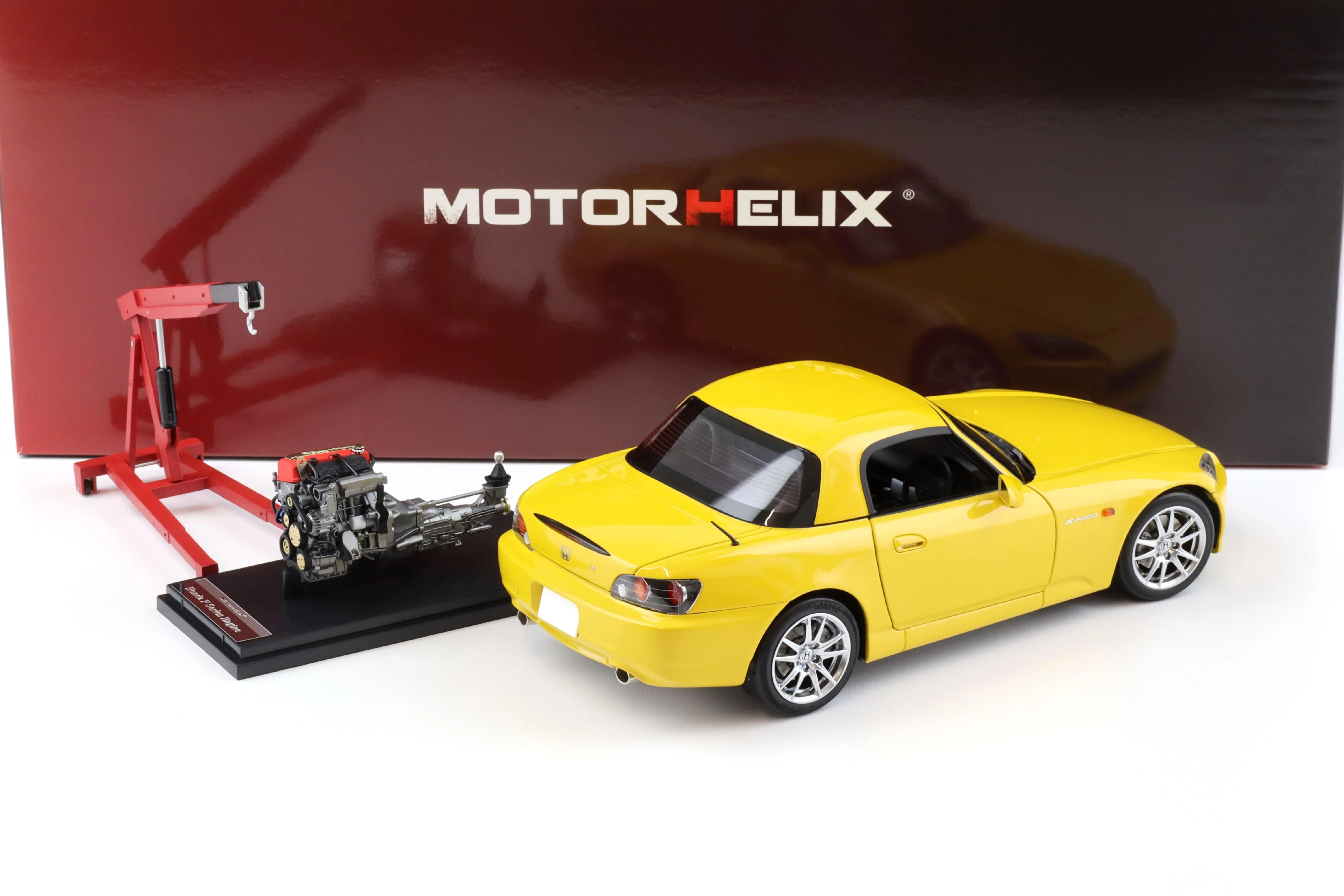 Motorhelix 2000 Honda S2000 (AP2) w/ Engine & Convertible Tops, Indy Yellow Pearl 1:18 LIMITED - Image 5