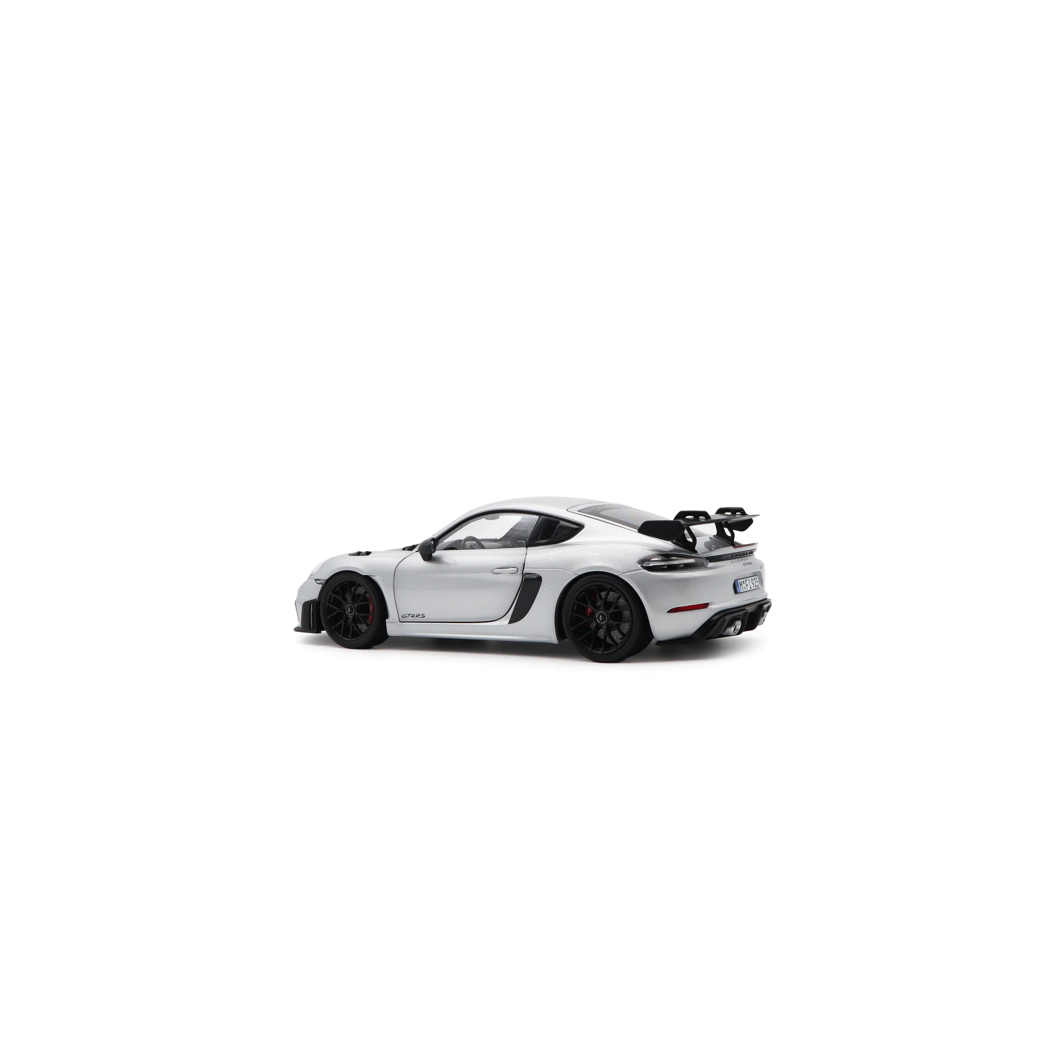 Norev 2023 Porsche 718 Cayman GT4 RS w/ Weissach Package GT Silver Metallic 1:18 - Image 3