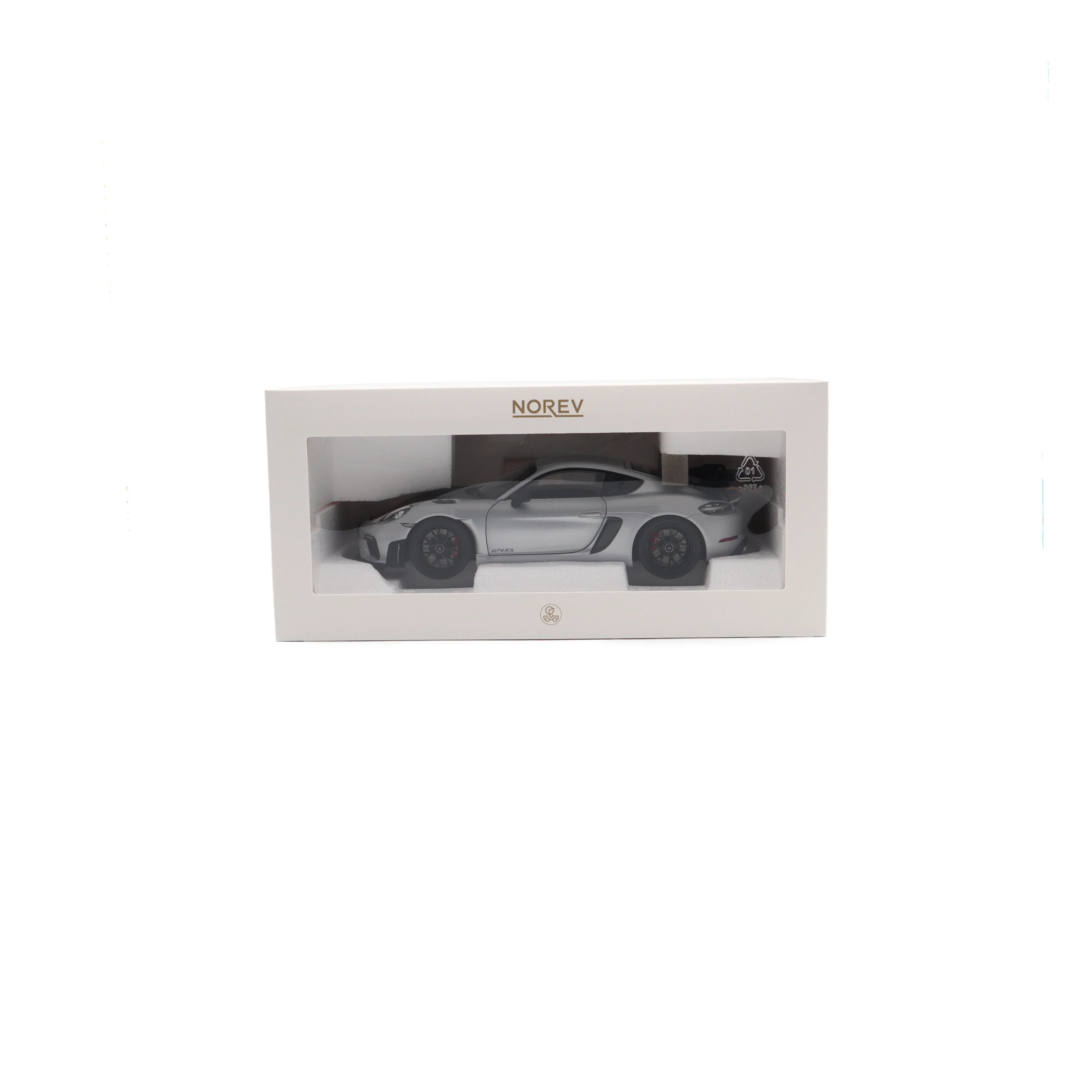 Norev 2023 Porsche 718 Cayman GT4 RS w/ Weissach Package GT Silver Metallic 1:18 - Image 9
