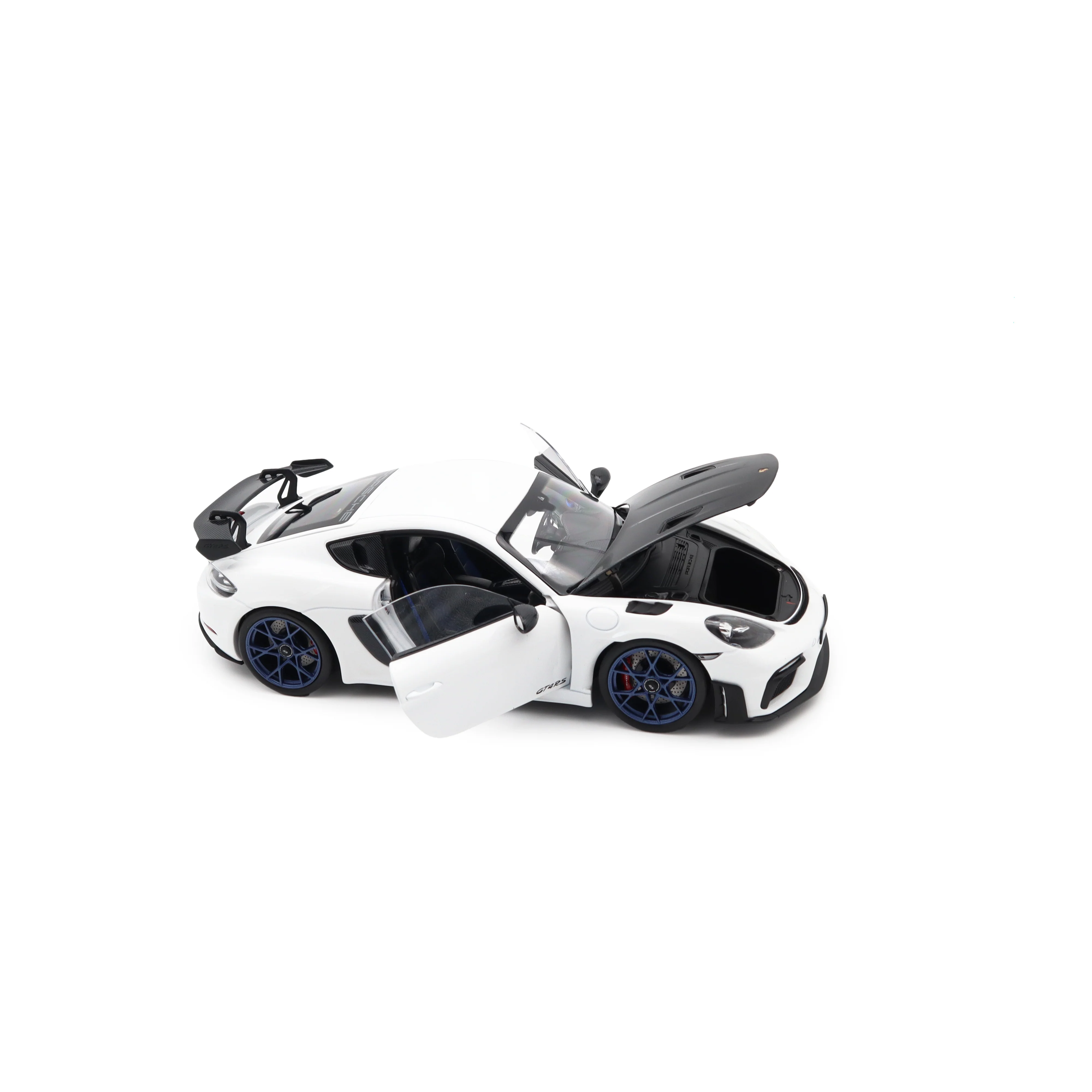Norev 2023 Porsche 718 Cayman GT4 RS w/ Weissach Package White w/ Blue Wheels 1:18 - Image 13