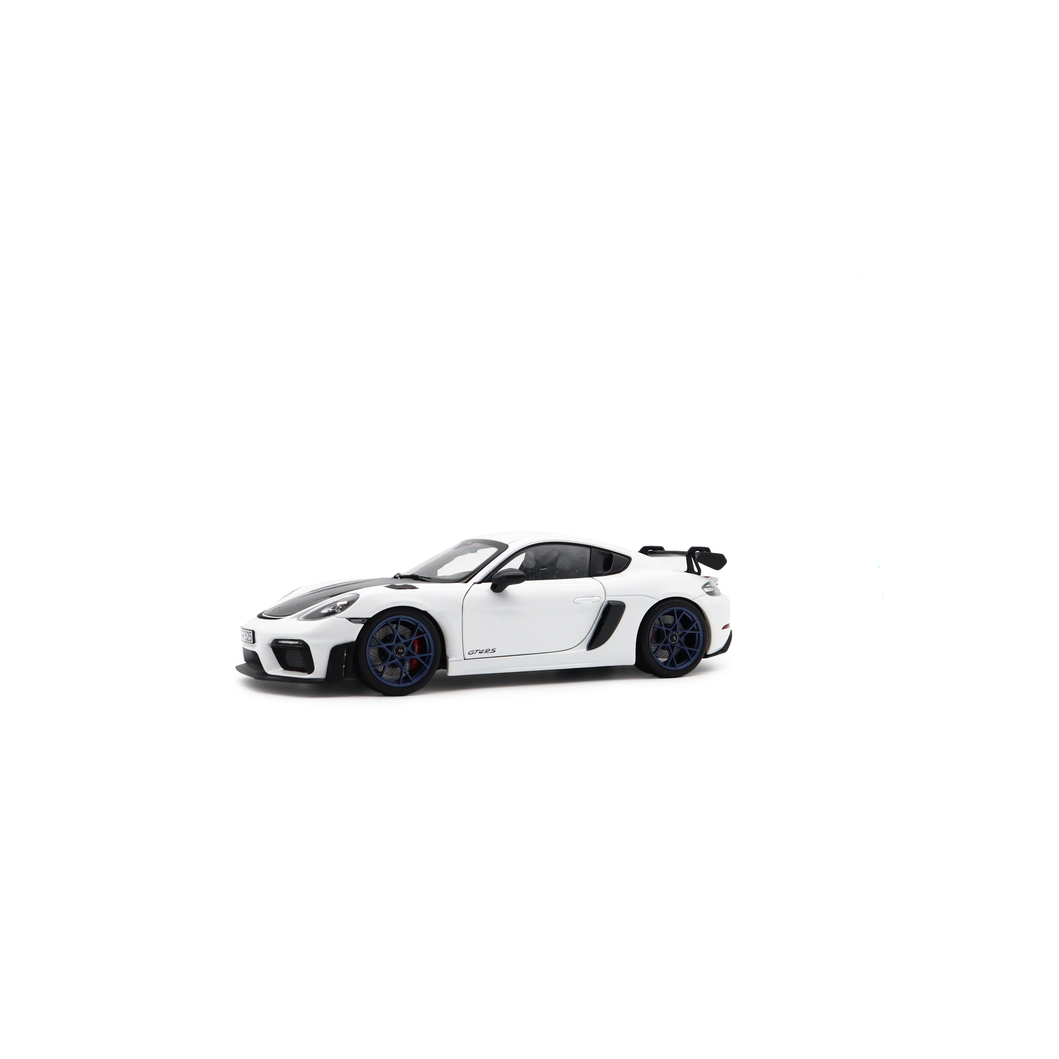 Norev 2023 Porsche 718 Cayman GT4 RS w/ Weissach Package White w/ Blue Wheels 1:18 - Image 2