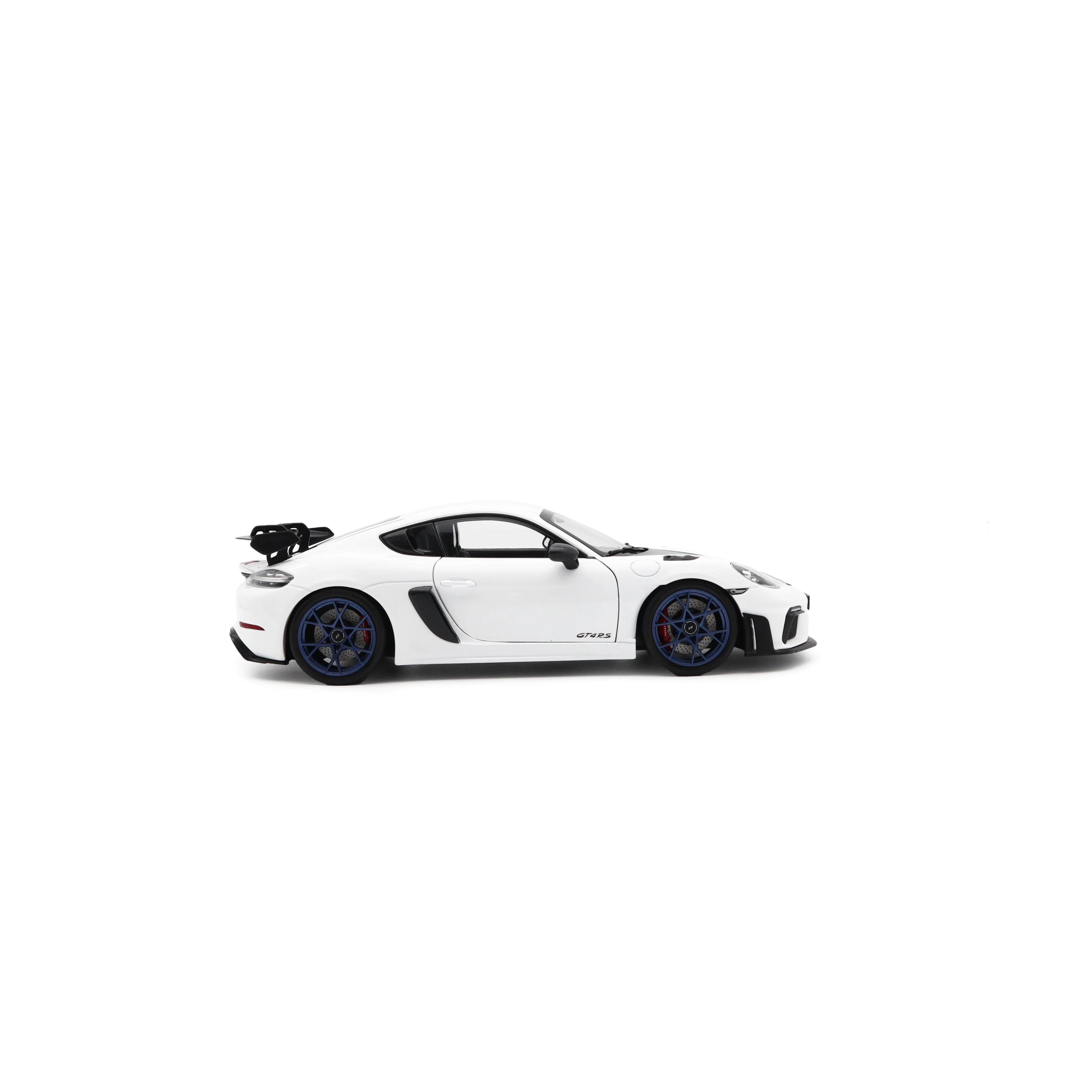 Norev 2023 Porsche 718 Cayman GT4 RS w/ Weissach Package White w/ Blue Wheels 1:18 - Image 7