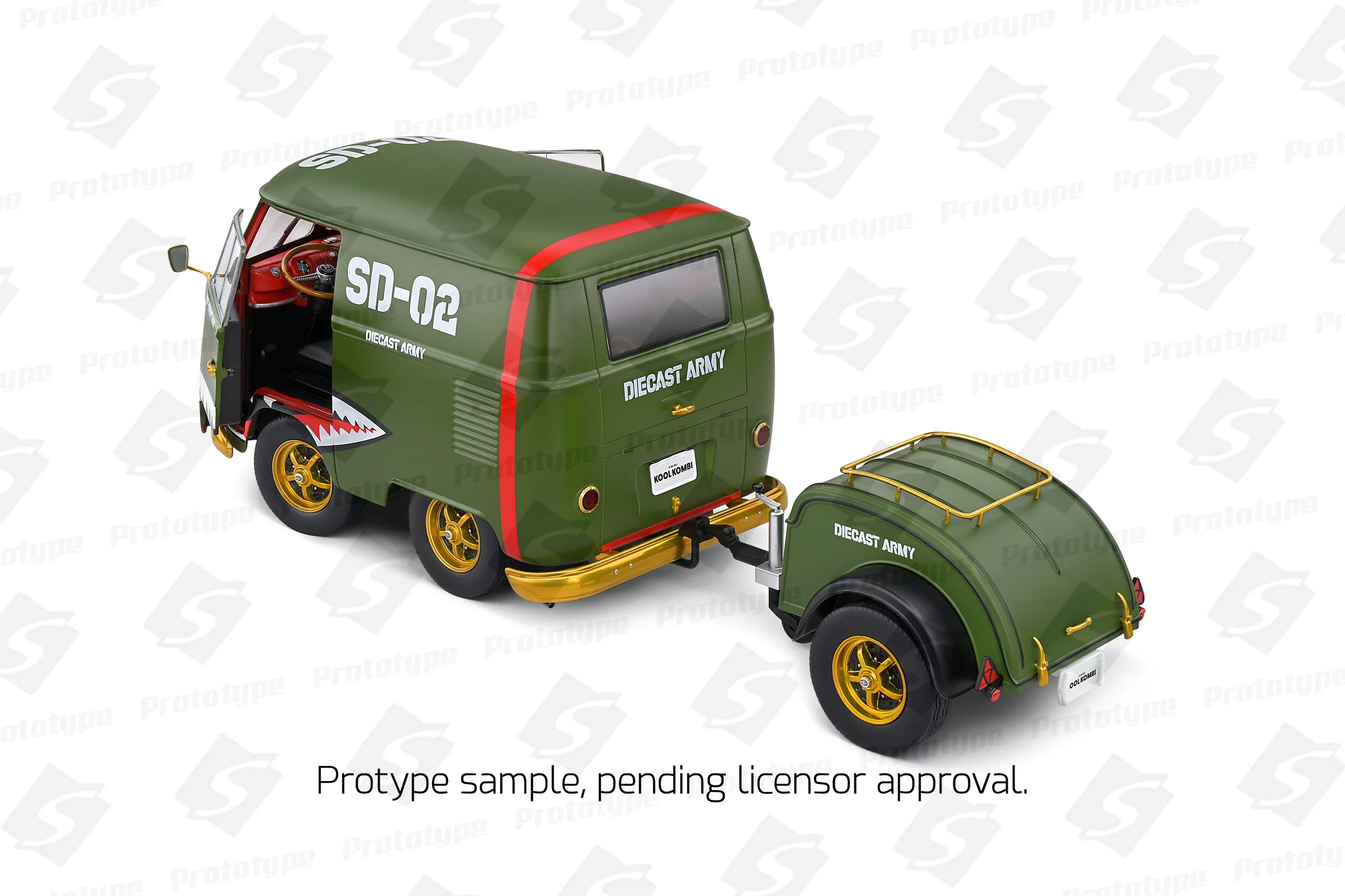 Solido 1950 Volkswagen T1 Van Kool Combi Diecast Army Fighter Green 1:18 - Image 7