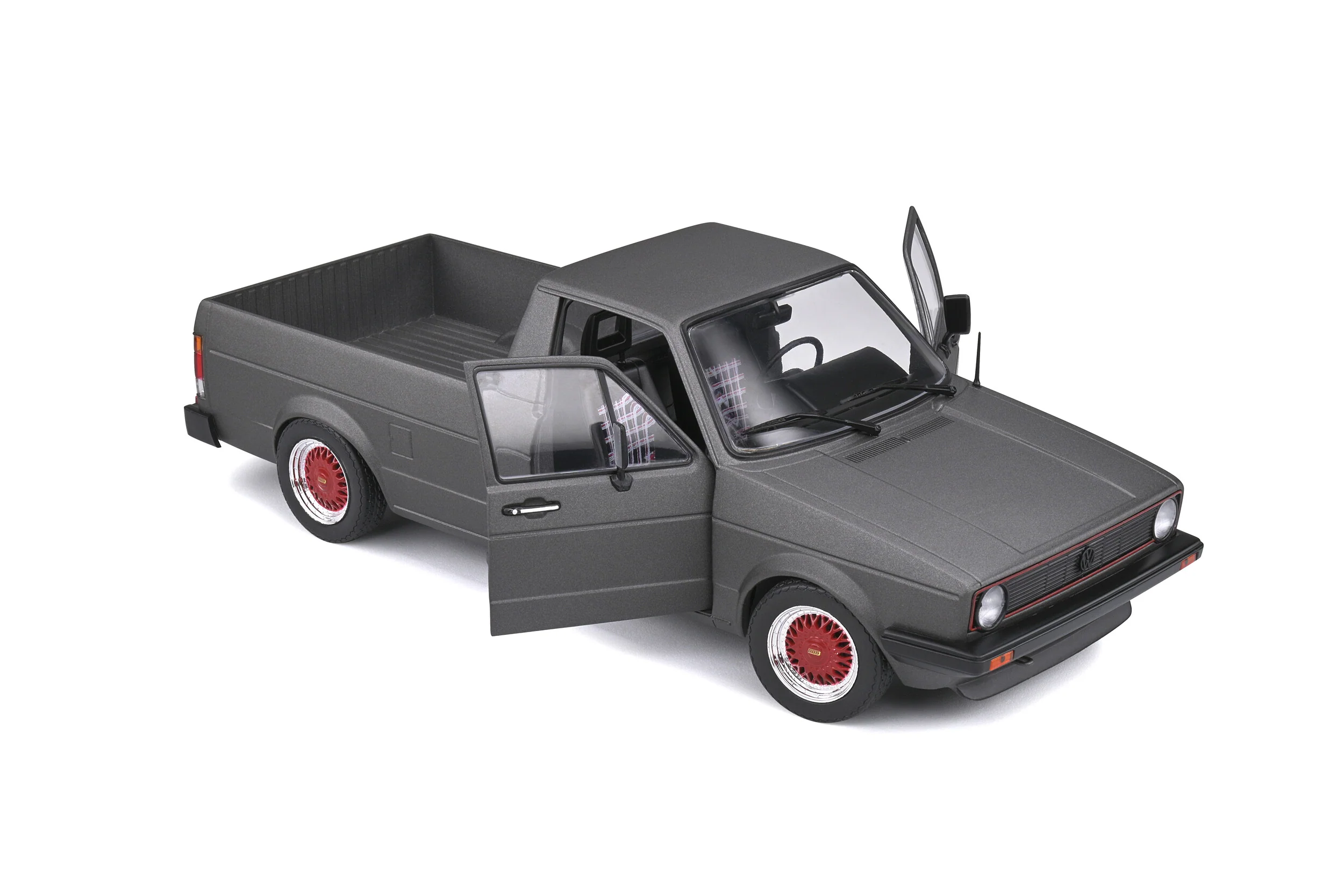Solido 1982 Volkswagen MK 1 Caddy Pickup Matte Grey Custom w/ Red Wheels 1:18 - Image 8