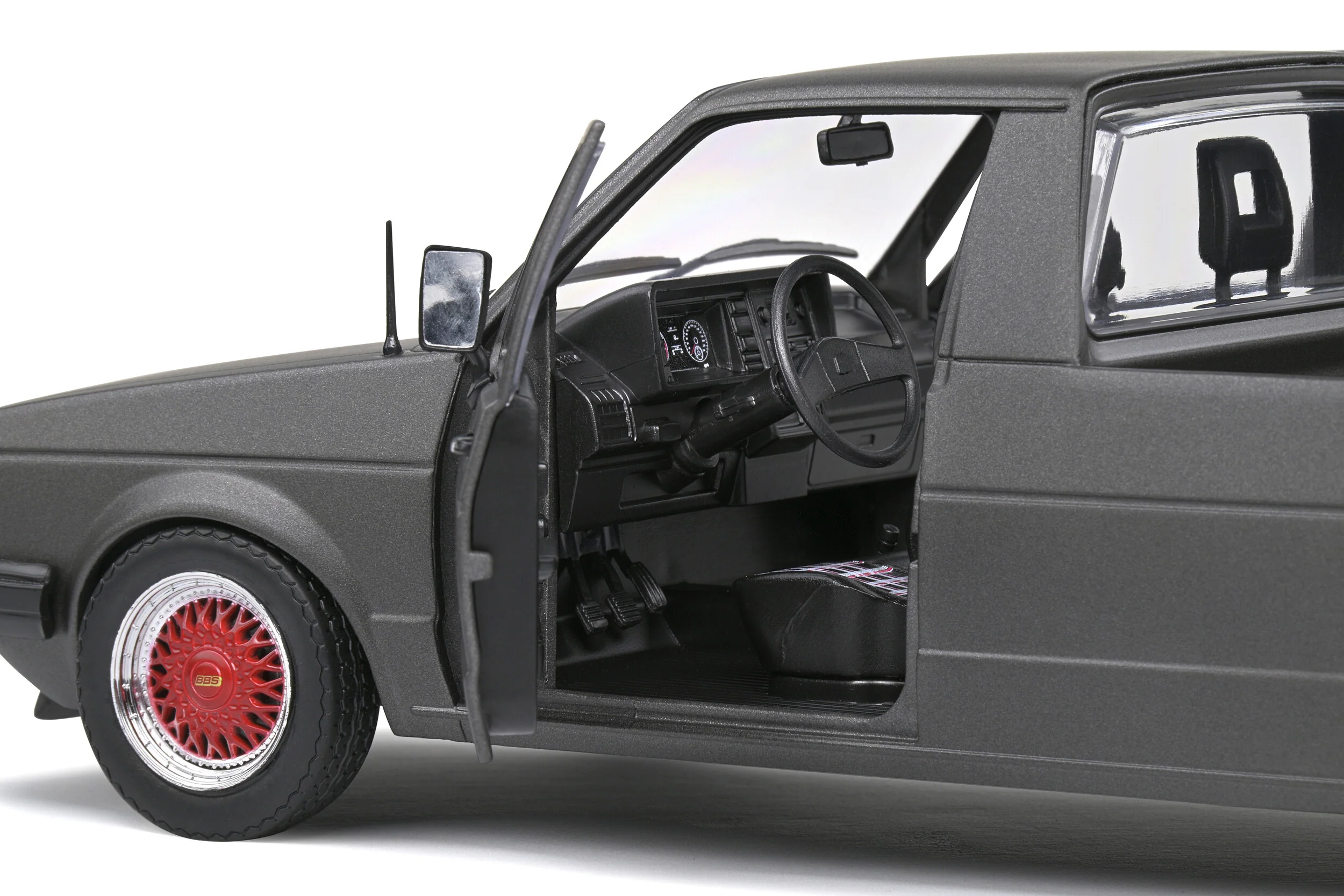 Solido 1982 Volkswagen MK 1 Caddy Pickup Matte Grey Custom w/ Red Wheels 1:18 - Image 9