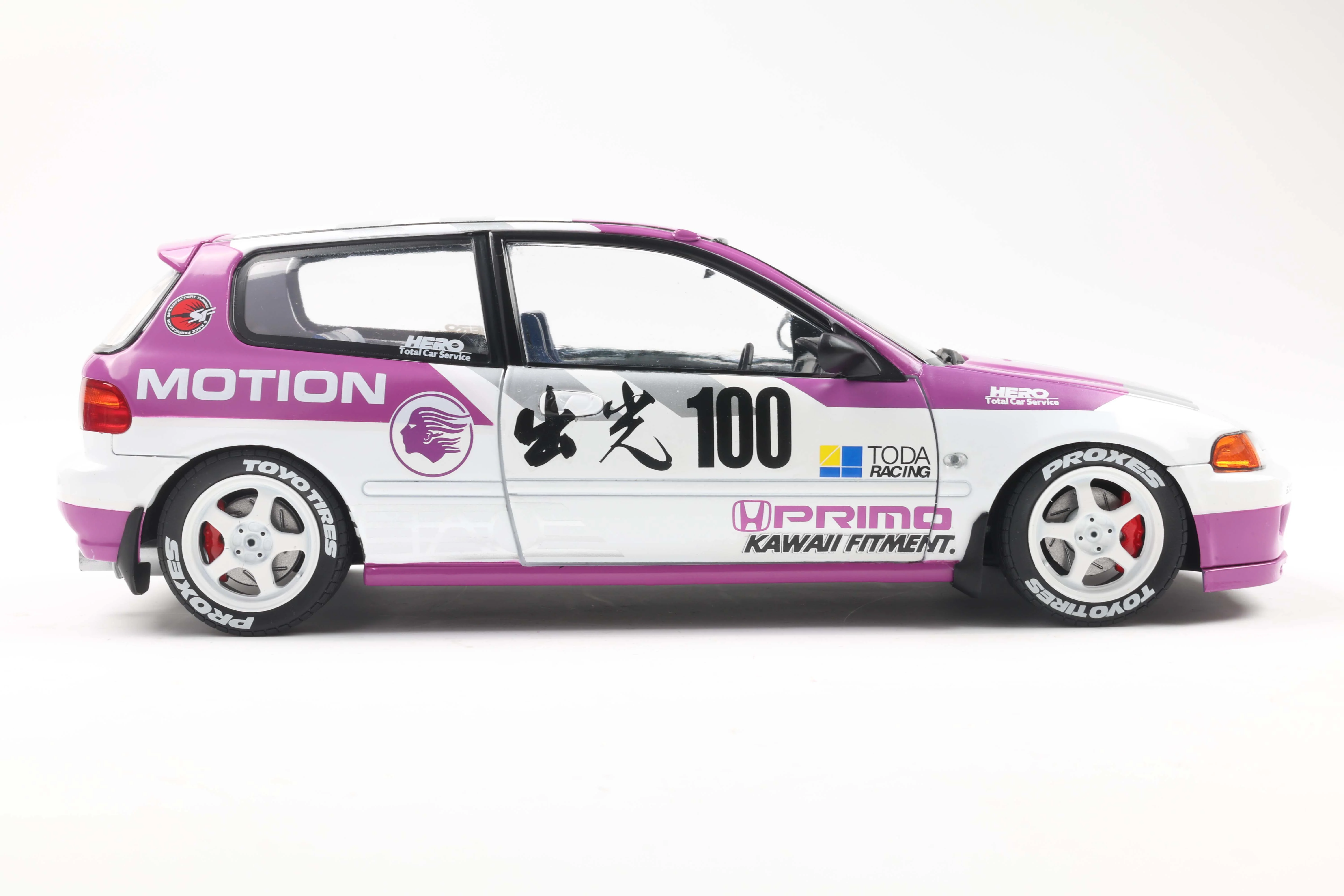 Solido 1991 Honda Civic EG6 Hatchback Kaido Racer White Purple 1:18 - Image 4