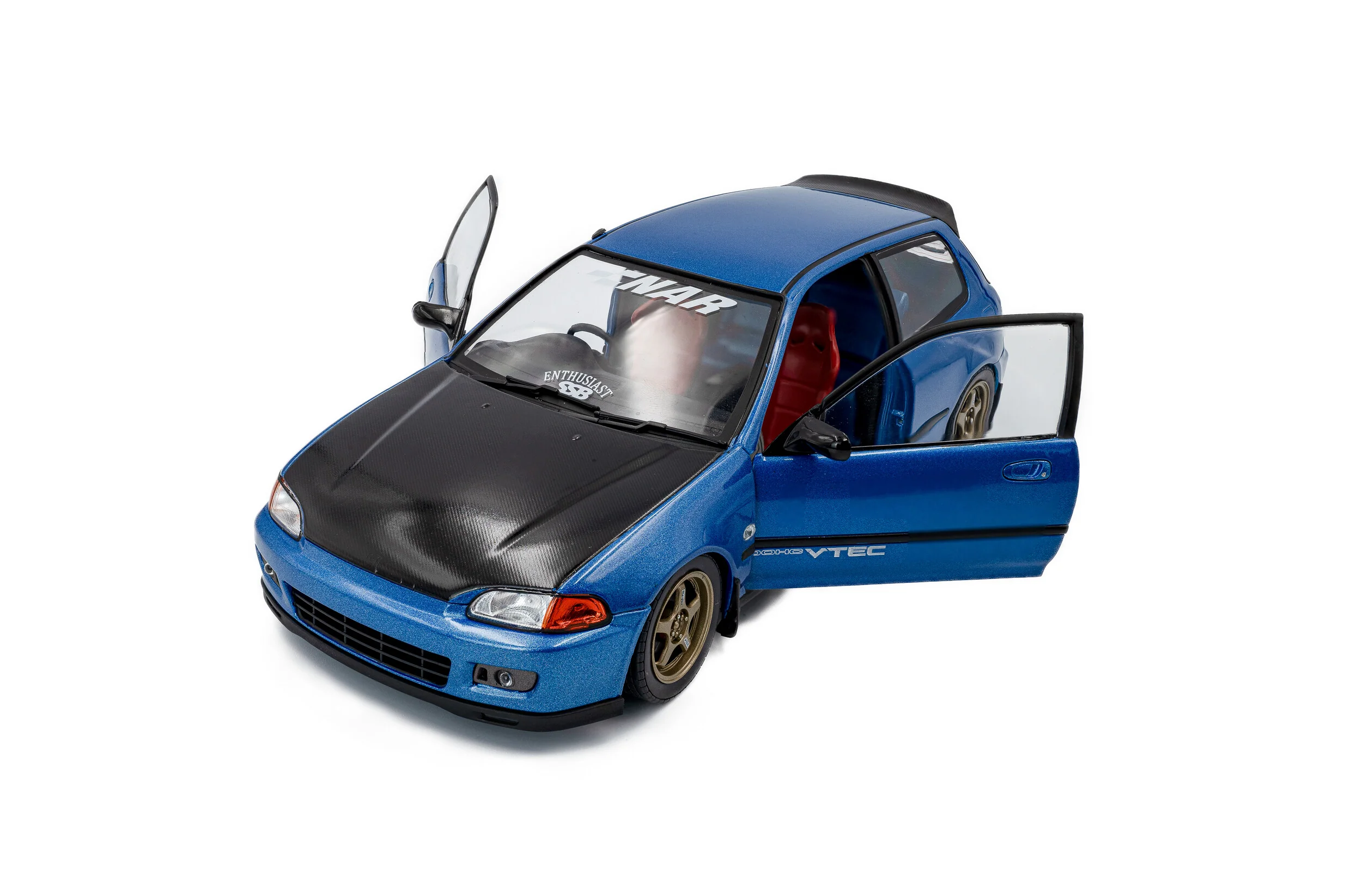 Solido 1991 Honda Civic EG6 SiR II Solido Works Cobalt Blue Pearl w/ Carbon Fiber Hood 1:18 - Image 7