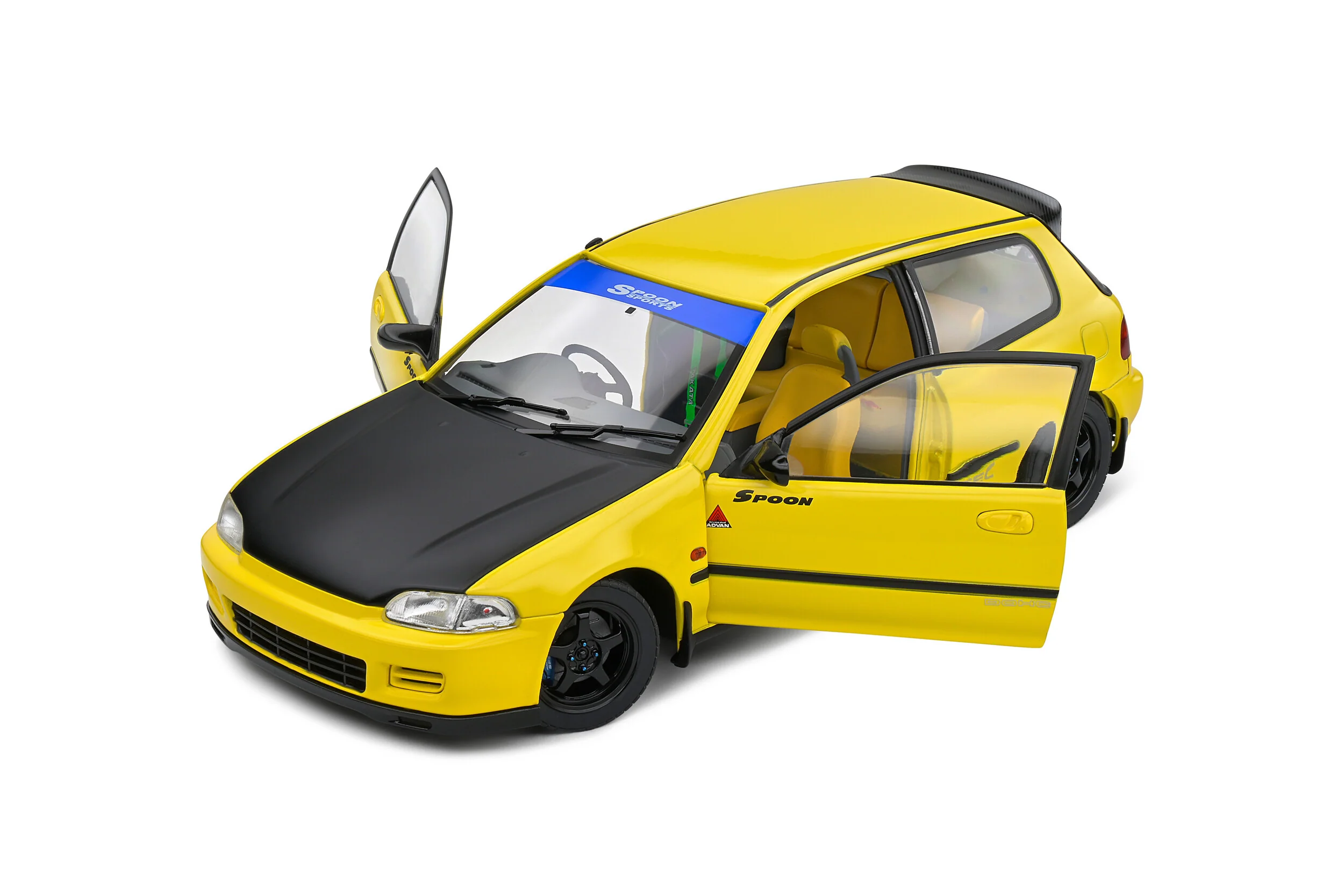 Solido 1991 Honda Civic EG6 Spoon Version Yellow Carnival w/ Black Hood 1:18 - Image 7