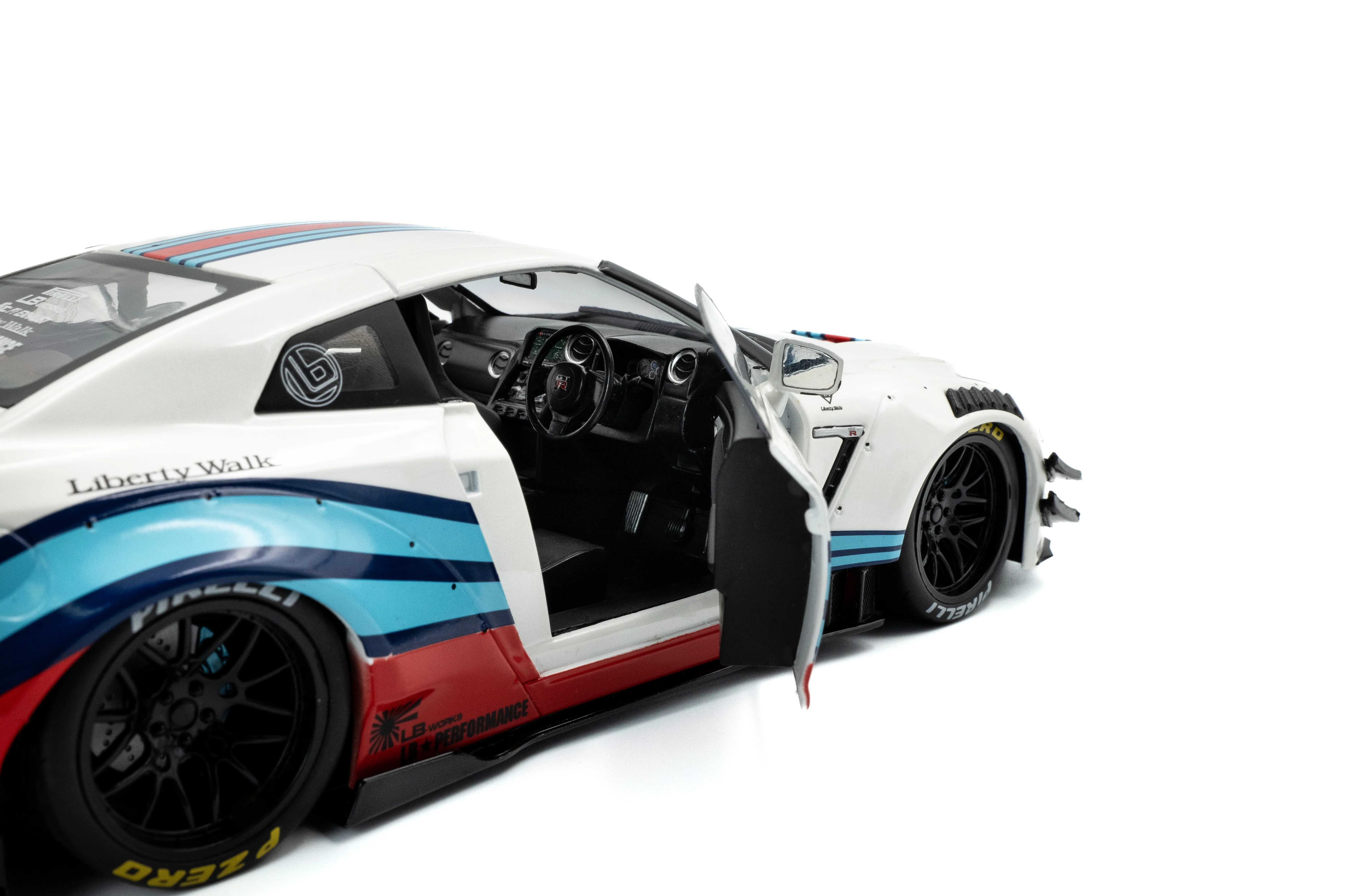 Solido 2024 Nissan GT-R (R35) W/ Liberty Walk Body Kit 2.0 Martini White 1:18 - Image 10