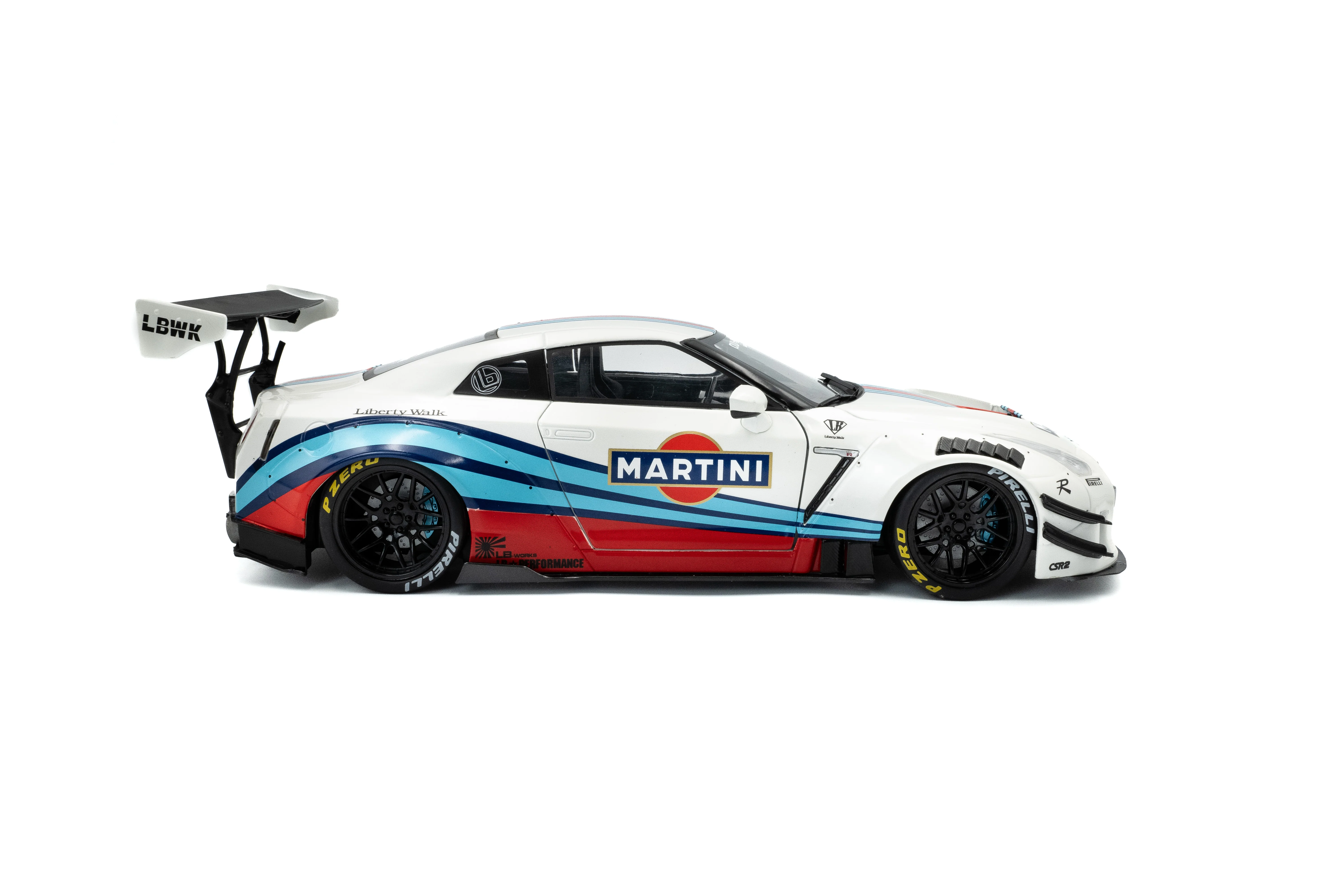 Solido 2024 Nissan GT-R (R35) W/ Liberty Walk Body Kit 2.0 Martini White 1:18 - Image 4