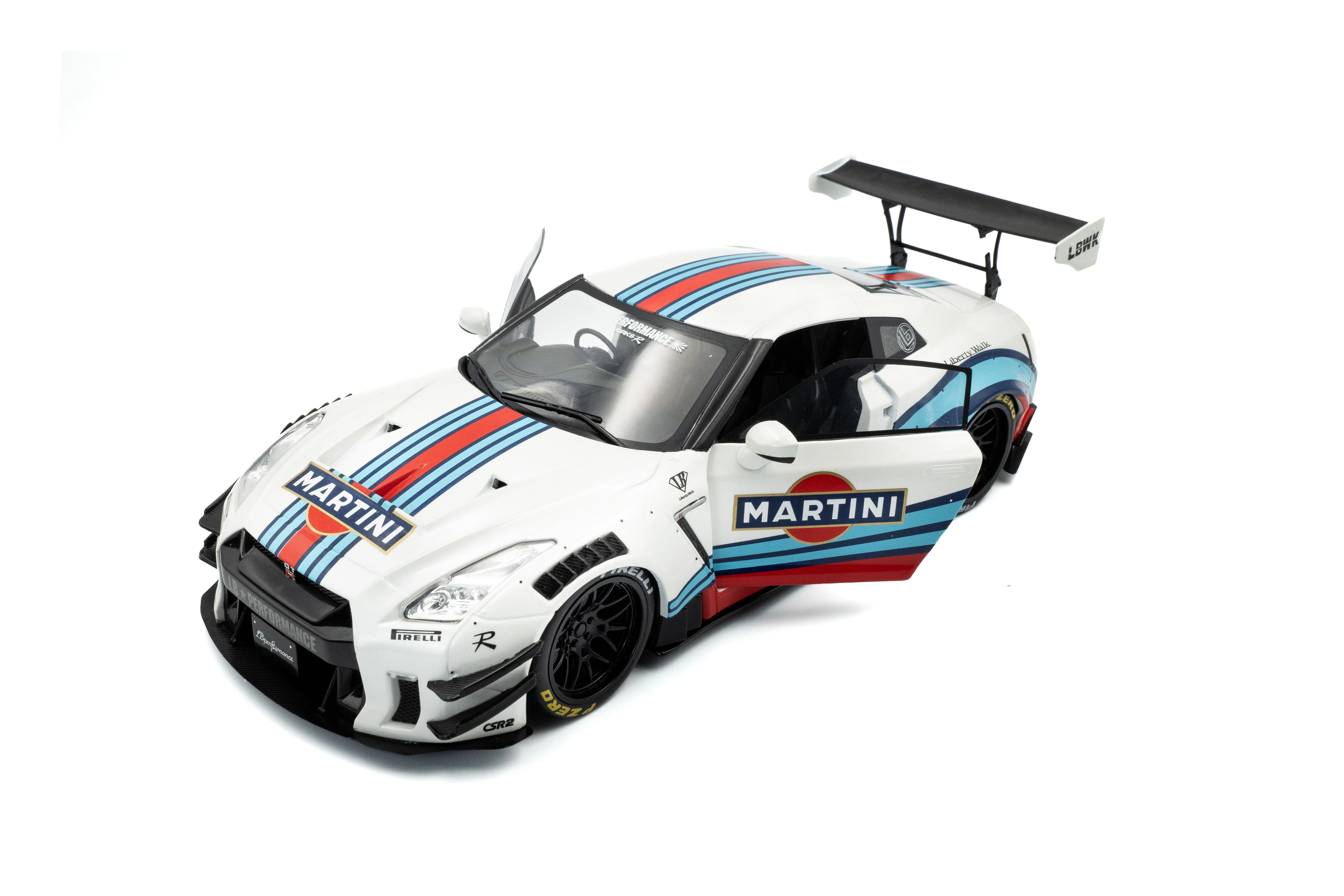 Solido 2024 Nissan GT-R (R35) W/ Liberty Walk Body Kit 2.0 Martini White 1:18 - Image 7