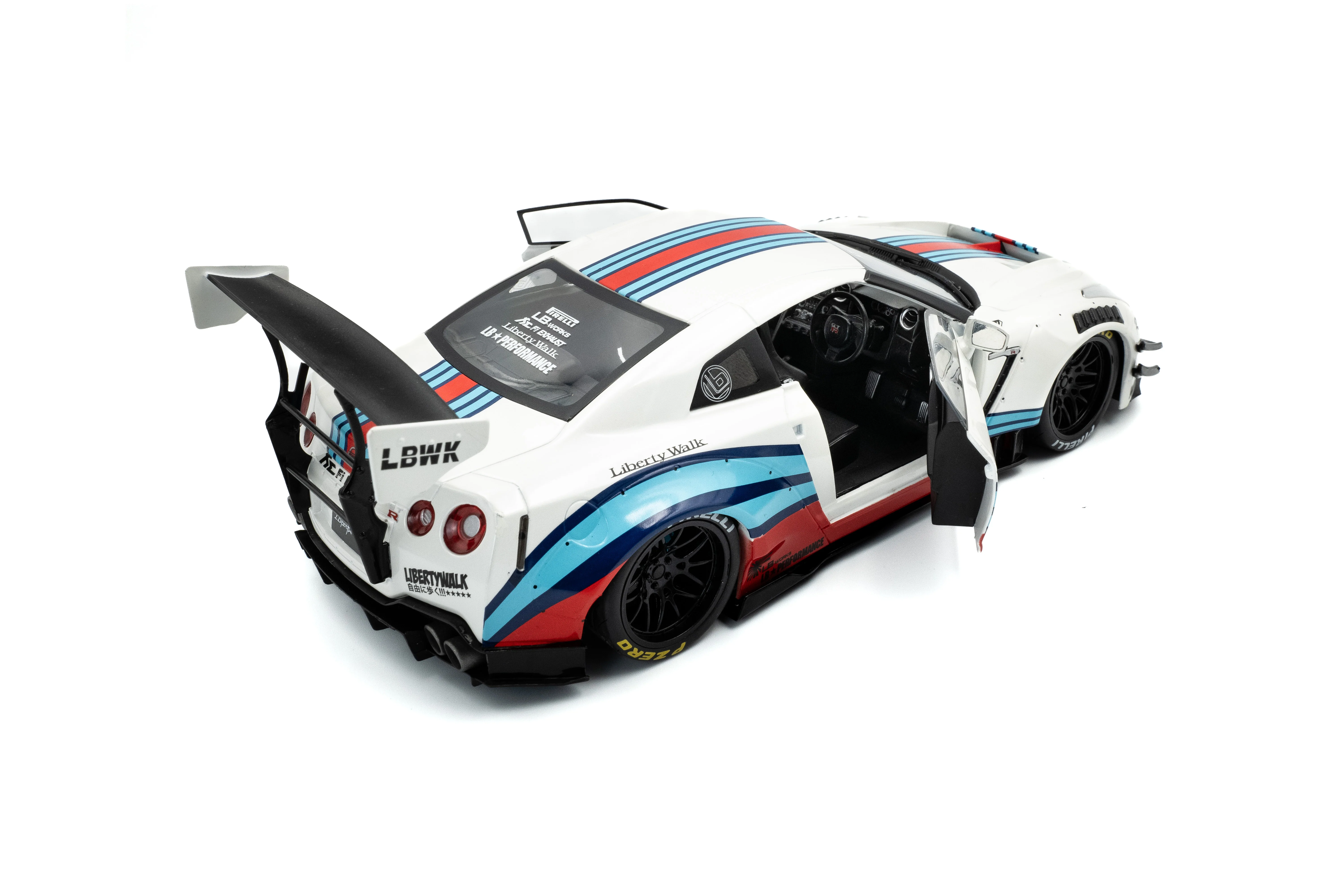 Solido 2024 Nissan GT-R (R35) W/ Liberty Walk Body Kit 2.0 Martini White 1:18 - Image 9