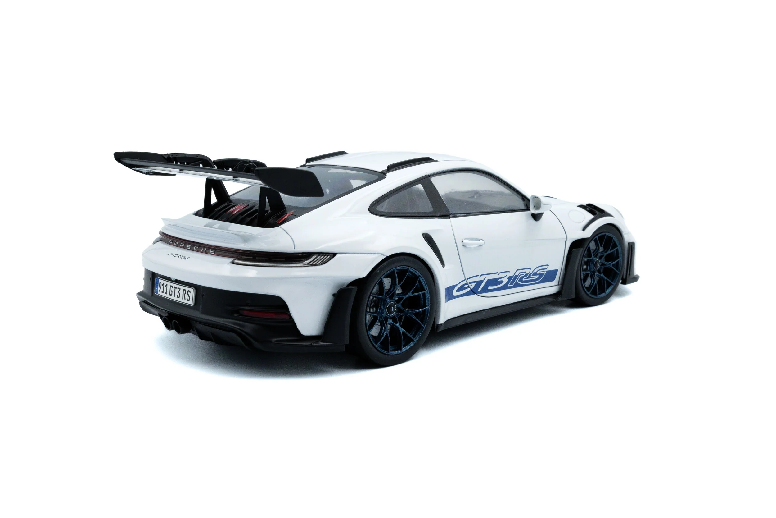 Solido 2024 Porsche 911 992 GT3 RS White w/ Indigo Blue Wheels and Deco 1:18 - Image 4