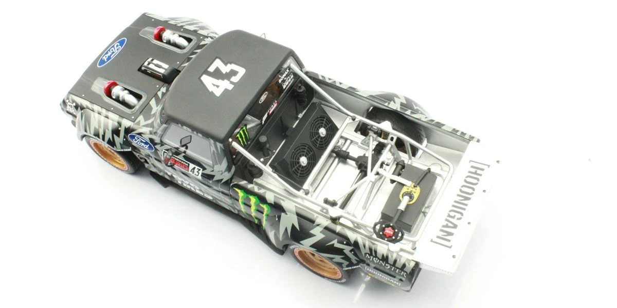Top Marques 1977 Ford USA F-150 Pick-Up #43 Hoonigan 2018 Gymkhana Ken Block Black w/ Gold Wheels 1:18 - Image 6