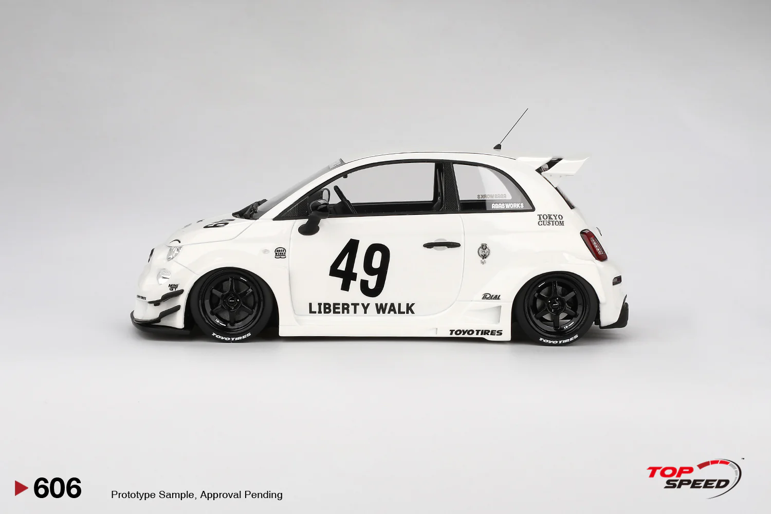 Topspeed Fiat Abarth 595 LB-Works x Abas Works Gara White 1:18 - Image 3