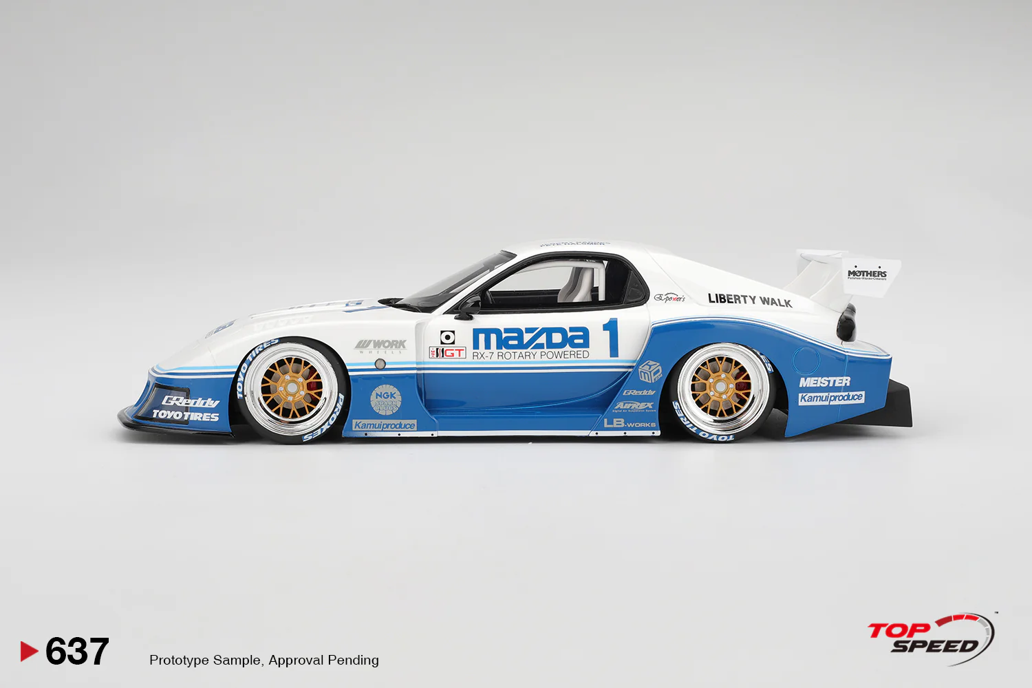 Topspeed Mazda RX-7 FD LB-Super Silhouette Liberty Walk White & Blue 1:18 - Image 3