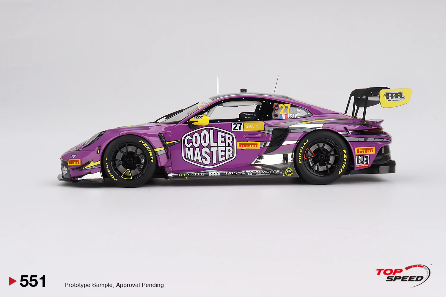 Topspeed Porsche 911 GT3 R (992) #27 HubAuto Racing 2023 FIA GT World Cup 70th Macau Grand Prix Purple 1:18 - Image 3