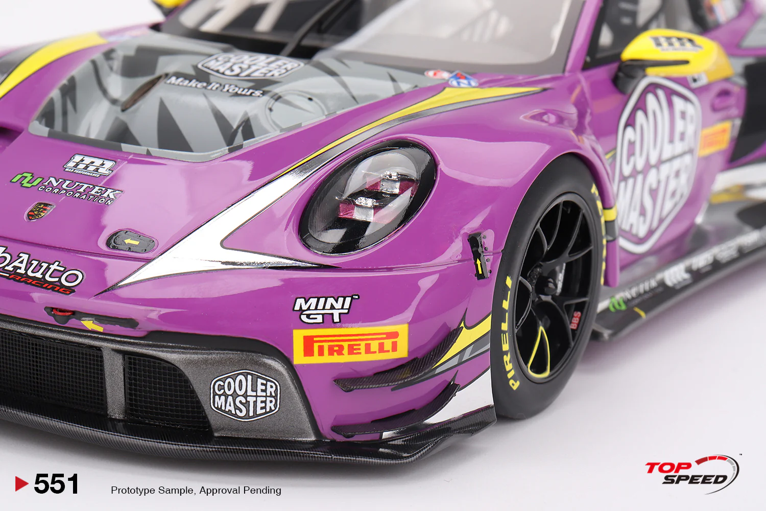 Topspeed Porsche 911 GT3 R (992) #27 HubAuto Racing 2023 FIA GT World Cup 70th Macau Grand Prix Purple 1:18 - Image 4