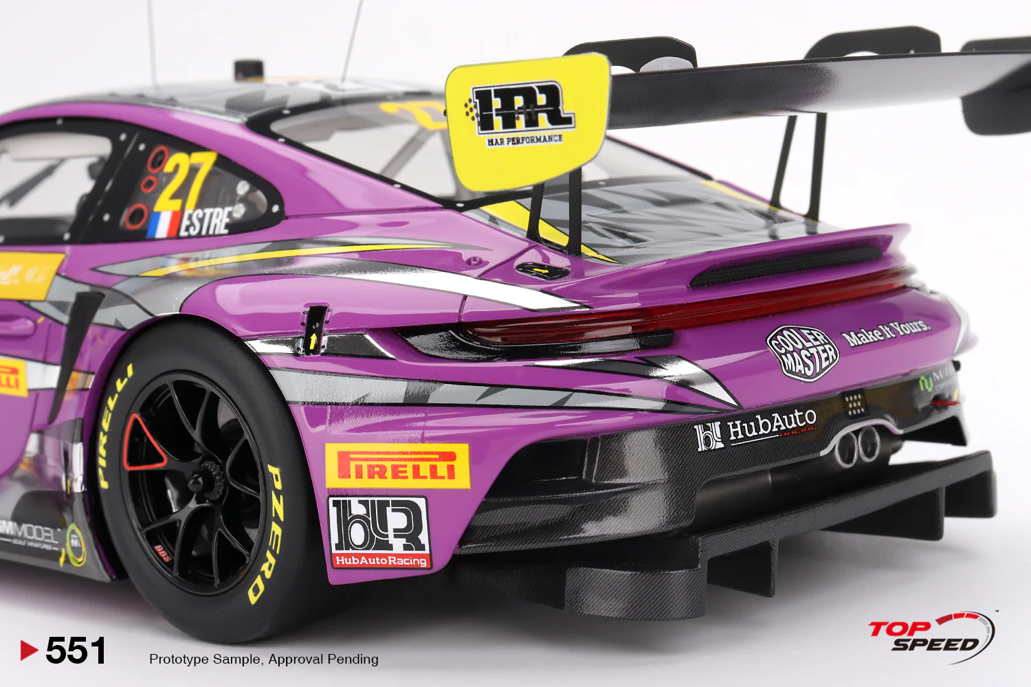 Topspeed Porsche 911 GT3 R (992) #27 HubAuto Racing 2023 FIA GT World Cup 70th Macau Grand Prix Purple 1:18 - Image 6
